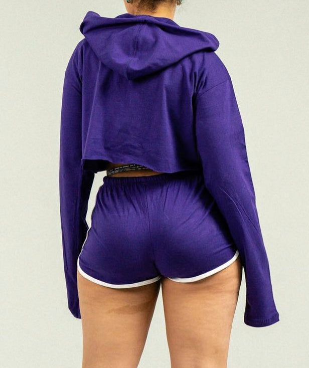 Long Sleeve Crop Top Short Sets