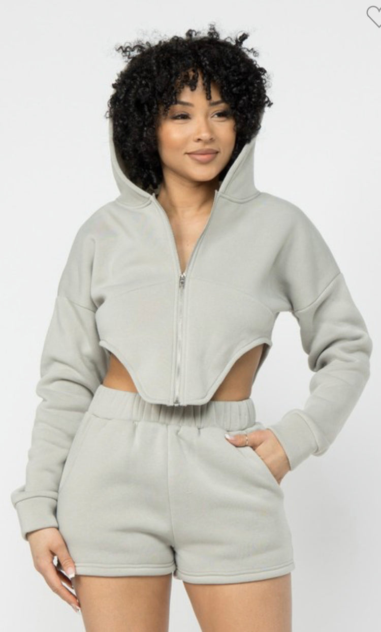Two Piece Crop Hoodie With Shorts