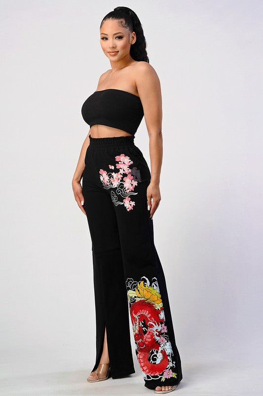 TWO PIECE PANT SET, CROP TOP AND WIDE LEG PANTS