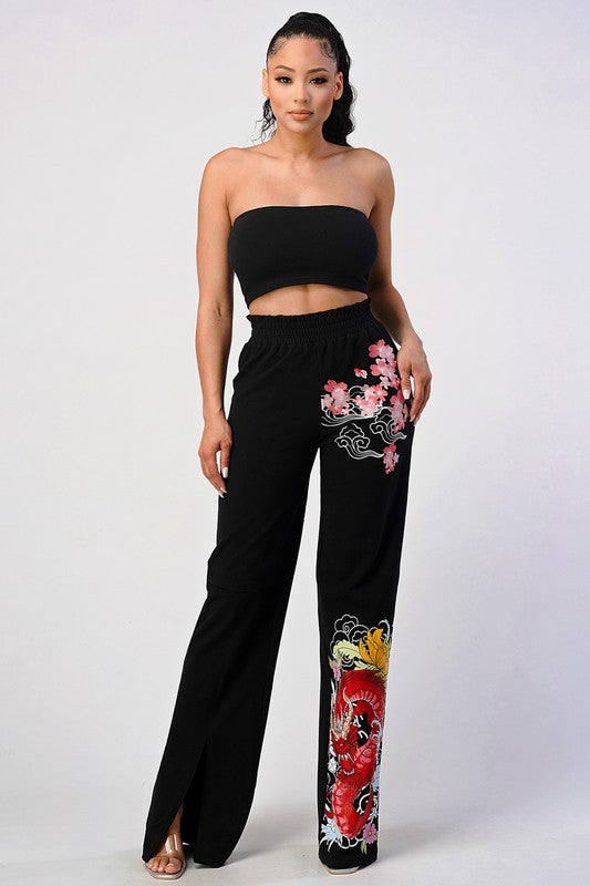 TWO PIECE PANT SET, CROP TOP AND WIDE LEG PANTS