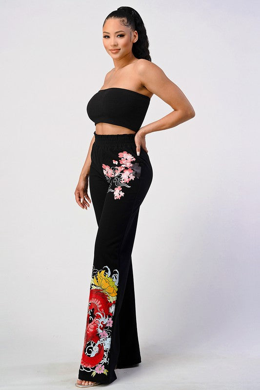 TWO PIECE PANT SET, CROP TOP AND WIDE LEG PANTS
