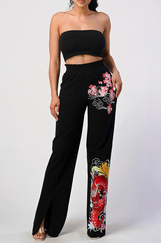 TWO PIECE PANT SET, CROP TOP AND WIDE LEG PANTS
