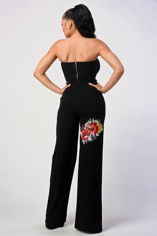 TWO PIECE PANT SET, CROP TOP AND WIDE LEG PANTS