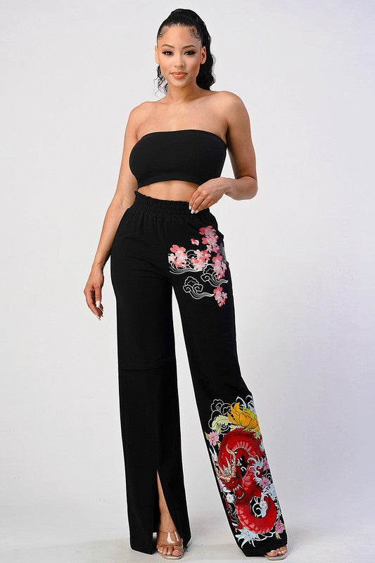 TWO PIECE PANT SET, CROP TOP AND WIDE LEG PANTS
