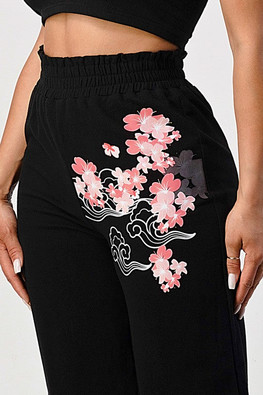 TWO PIECE PANT SET, CROP TOP AND WIDE LEG PANTS