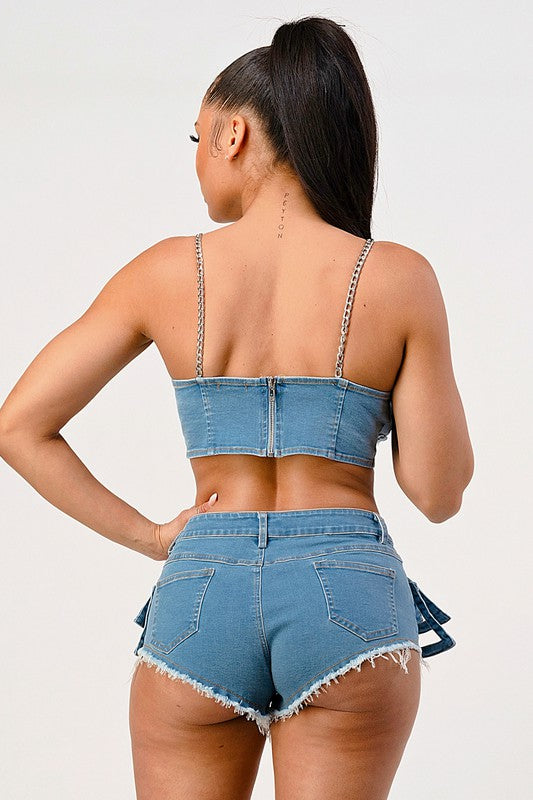 hot summer casual distressed denim top and short