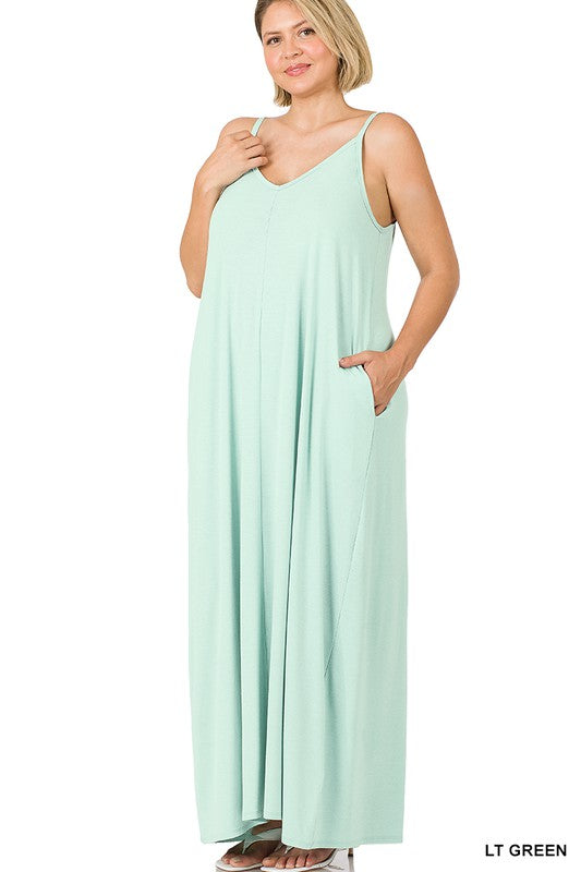 PLUS V NECK CAMI MAXI DRESS WITH SIDE POCKETS