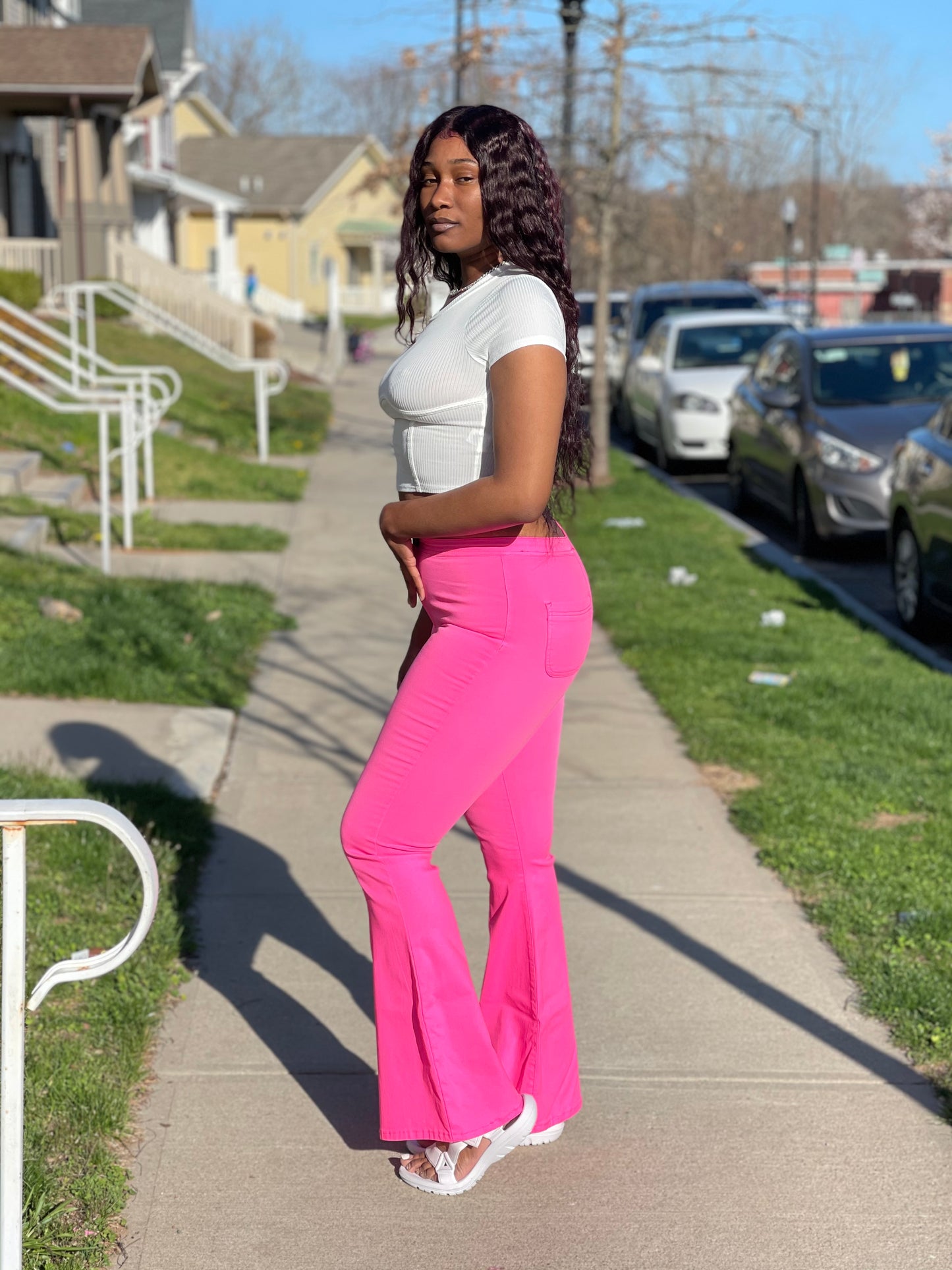 PLüsch Club Wear Collection Vibbrant Pink Bell Bottom