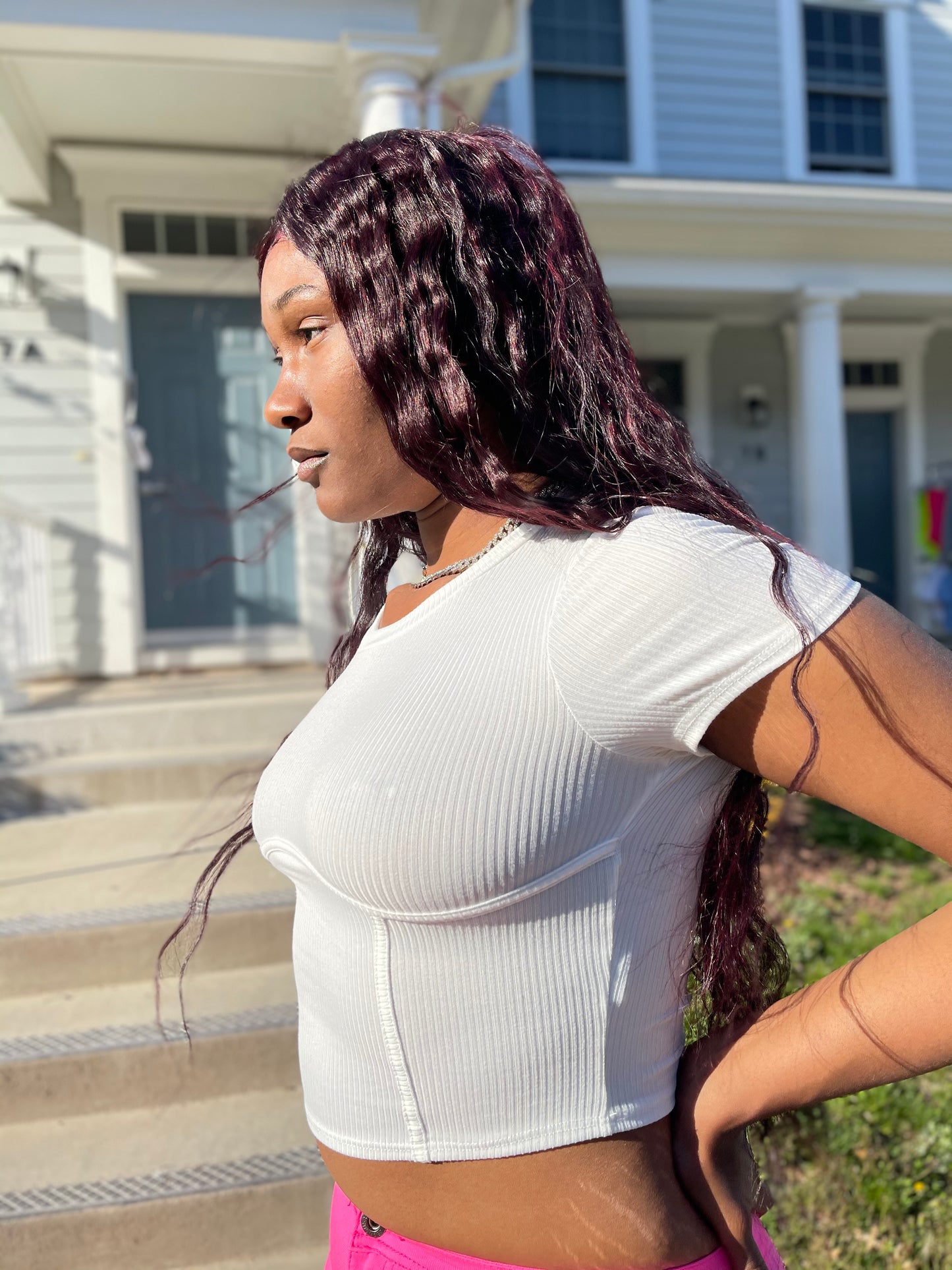 The Laciwoodz Collection Rib Corset Detailed Crop Top