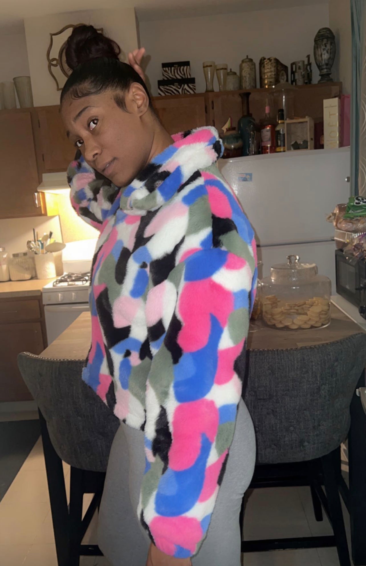 Multi Color Patch Faux Fur Jacket