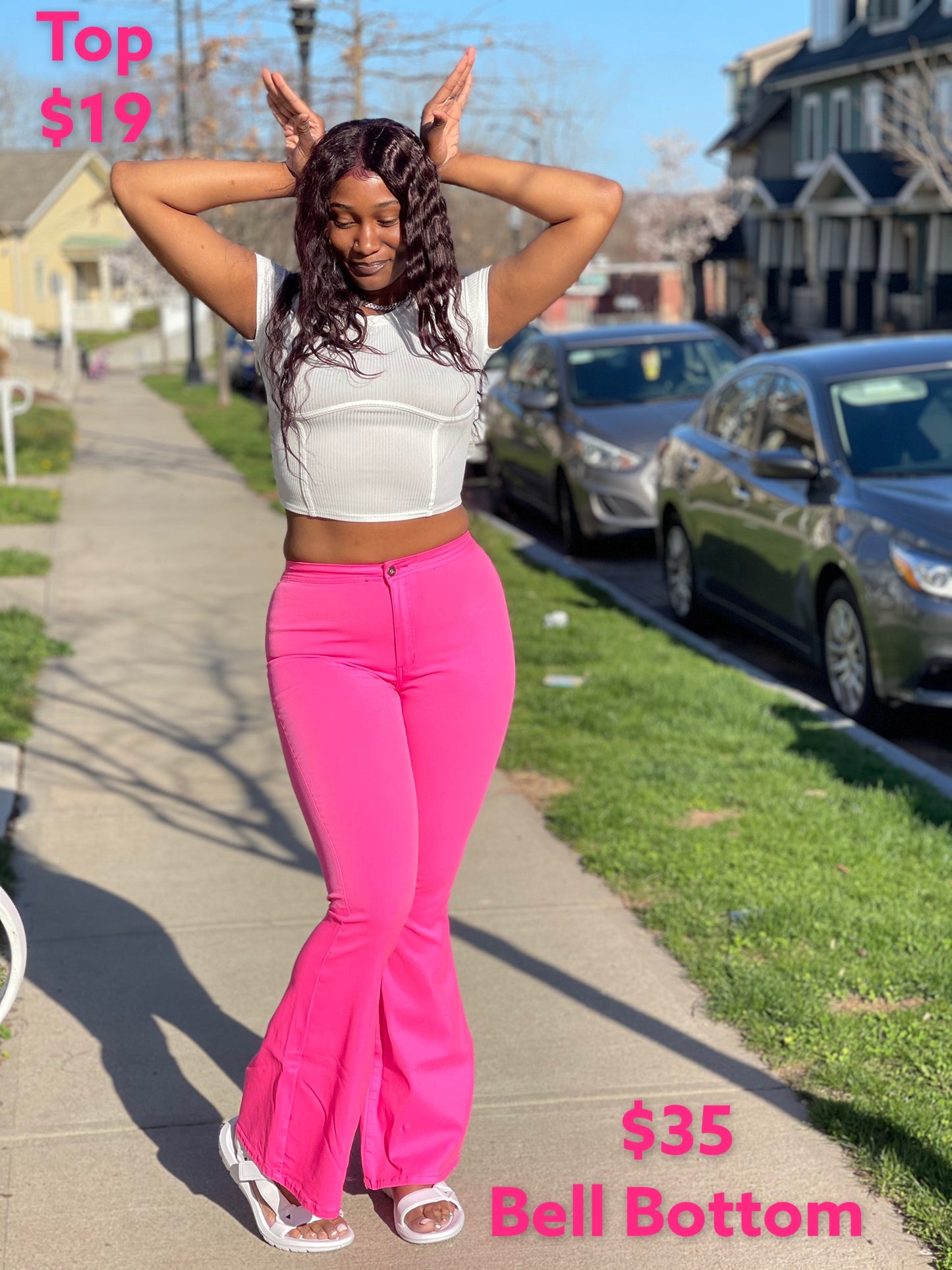 PLüsch Club Wear Collection Vibbrant Pink Bell Bottom