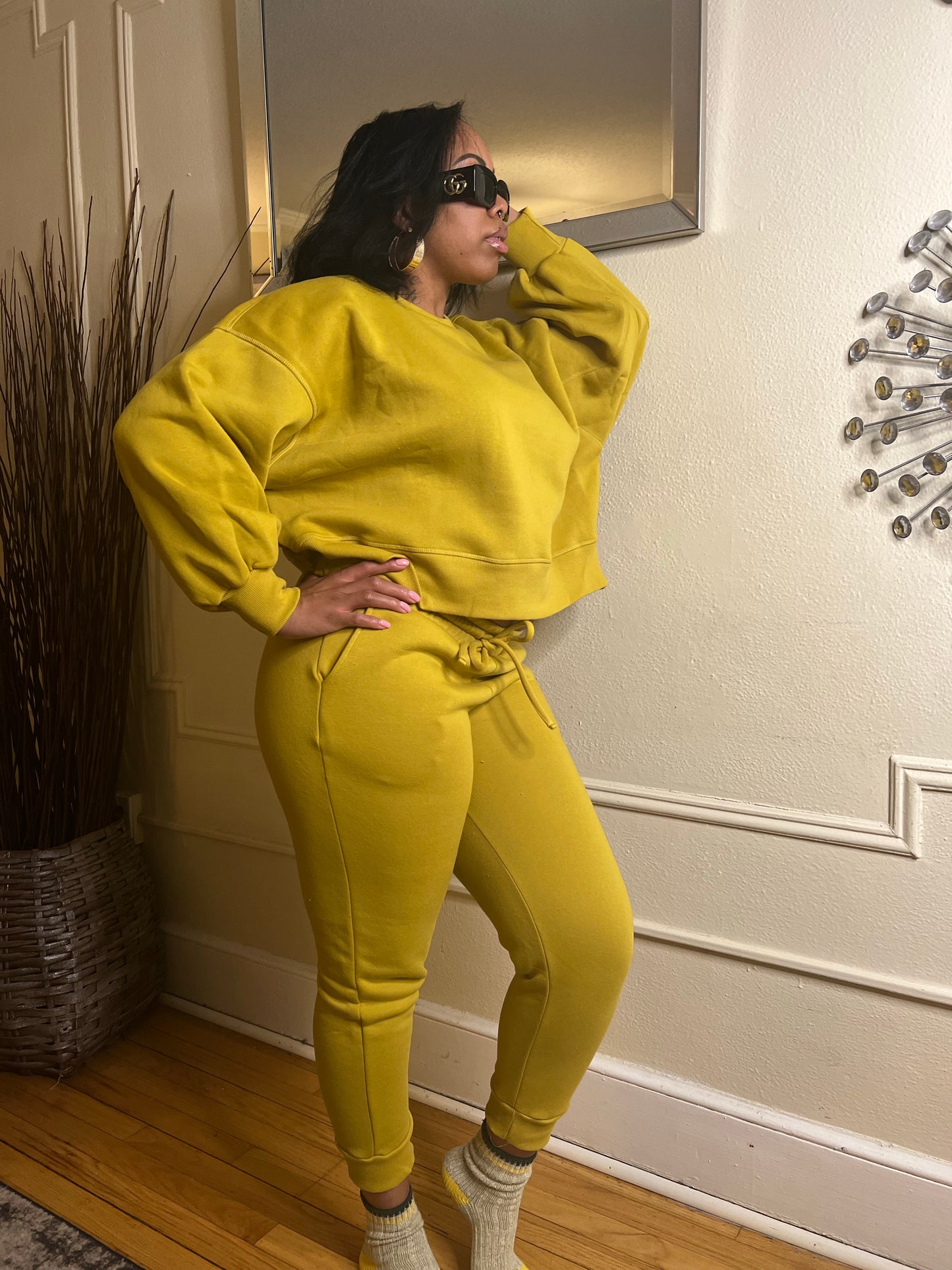 Plüsch Balloon Sleeve Sweatsuit Set