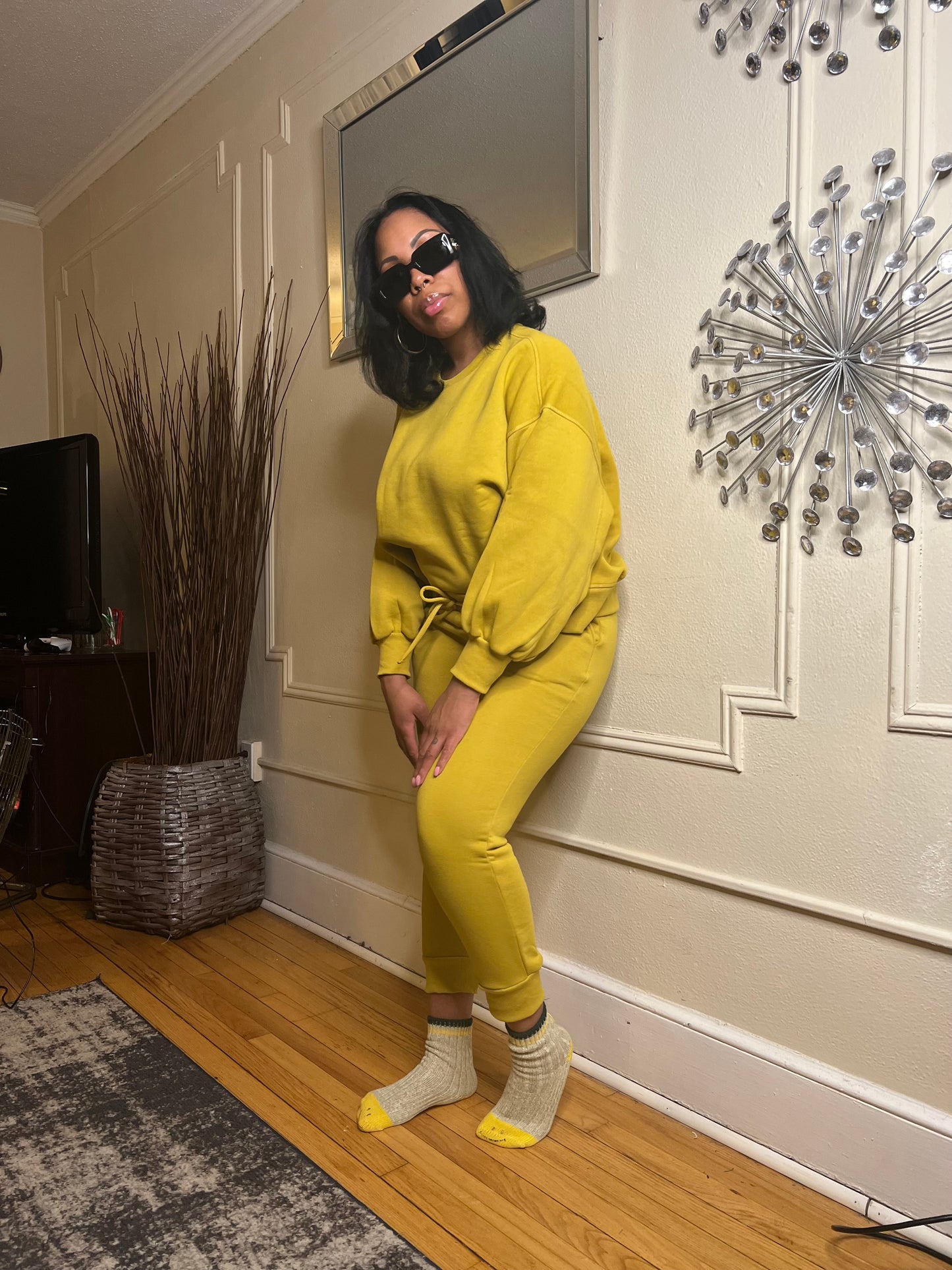 Plüsch Balloon Sleeve Sweatsuit Set