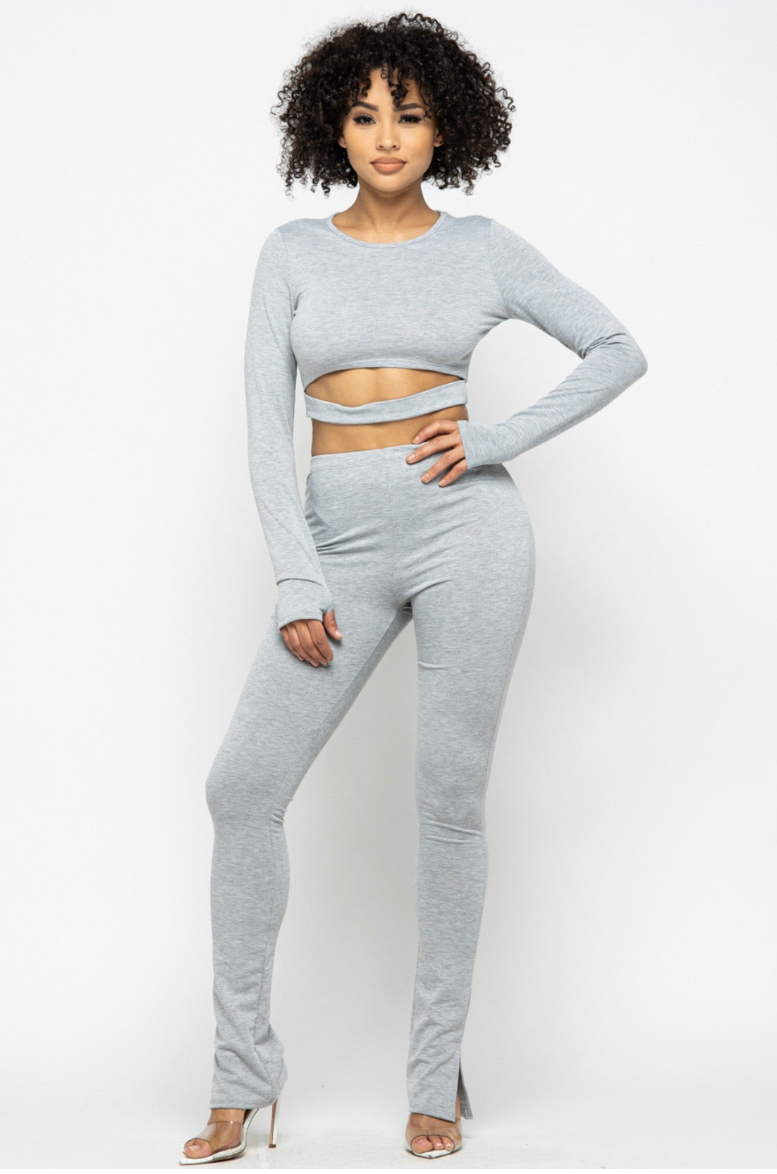 The Laciwoodz Collection Crop Top Side Split Pant Set