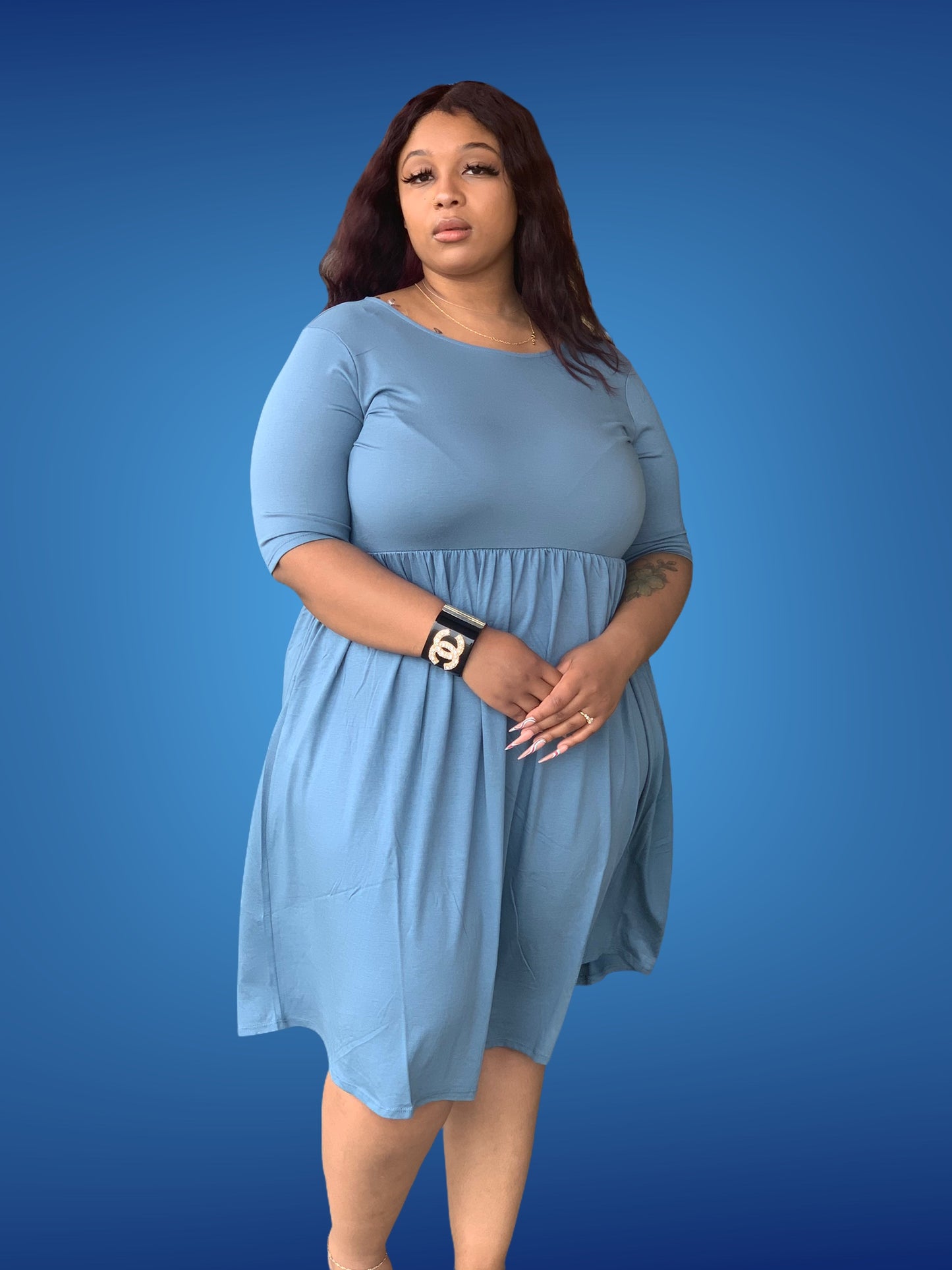PLüsch Viscose Shirring waist Dress plus size