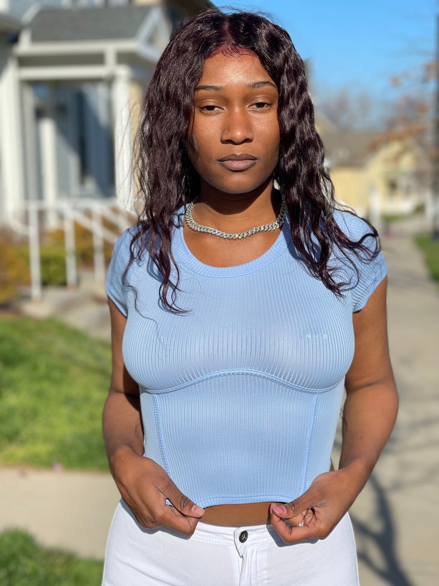 The Laciwoodz Collection Rib Corset Detailed Crop Top