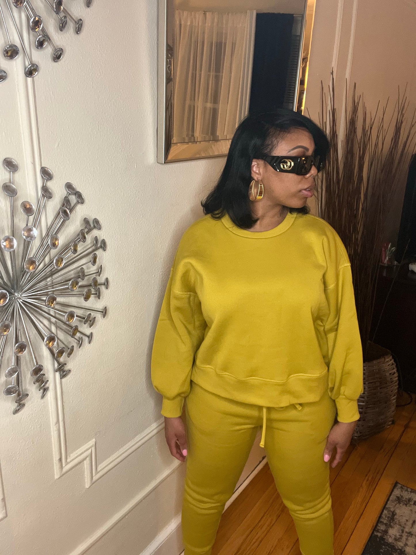 Plüsch Balloon Sleeve Sweatsuit Set