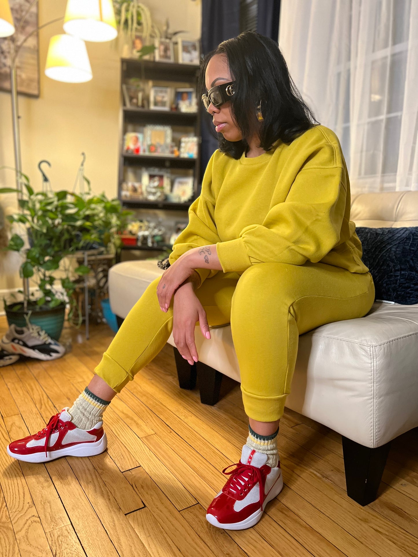 Plüsch Balloon Sleeve Sweatsuit Set