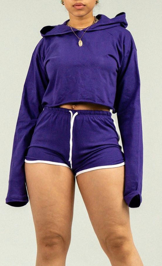 Long Sleeve Crop Top Short Sets