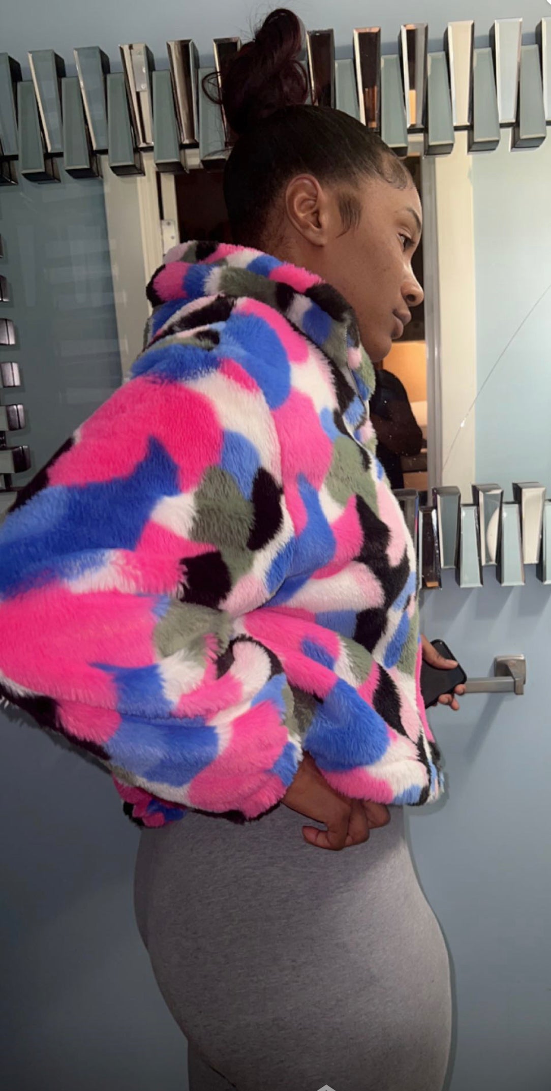 Multi Color Patch Faux Fur Jacket