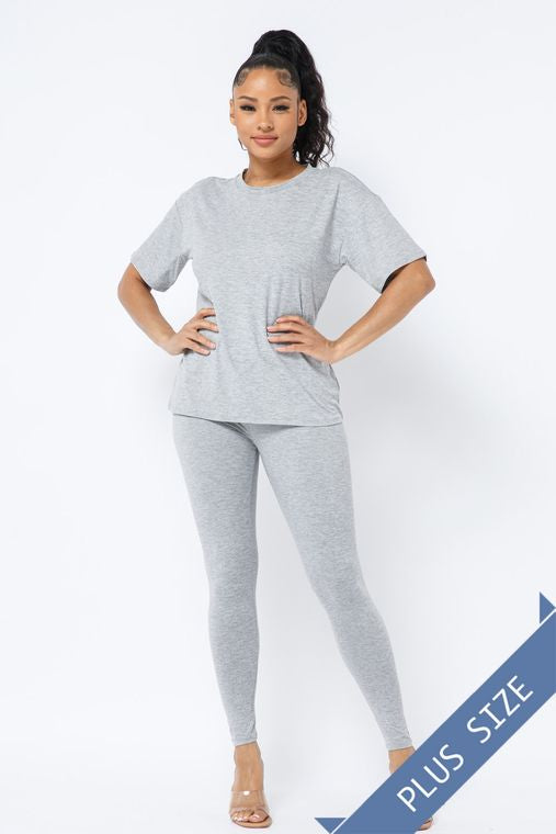 Plus Brushed Dty Round Neck Top Leggings Set