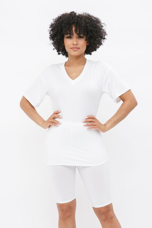 Brushed Dty V Neck T-Shirts Top Bike Short Set