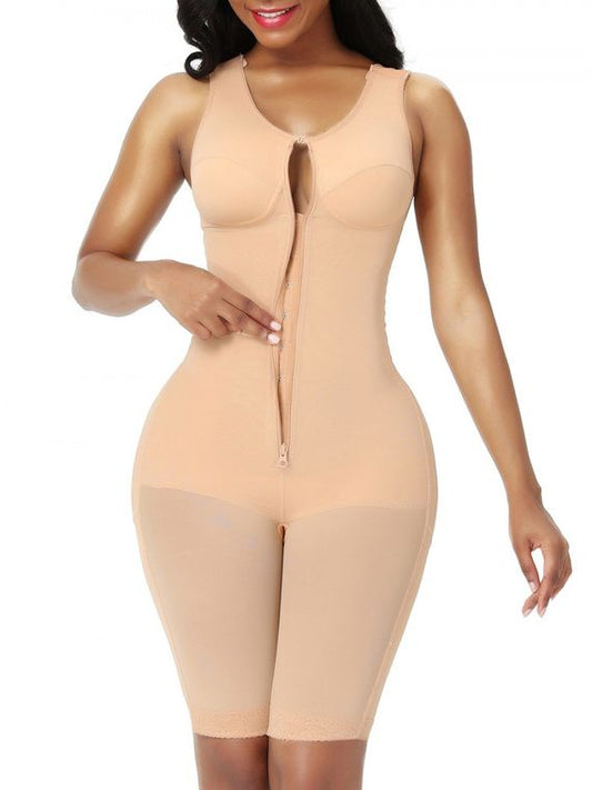 Dark Skin Full Body Shapewear Inner Hooks Zipper Slimming Belly
