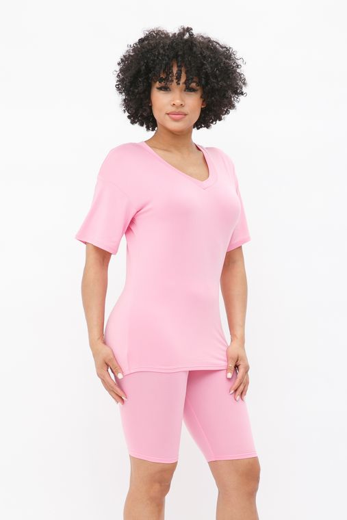 Plus Brushed Dty V Neck Top Bike Short Set