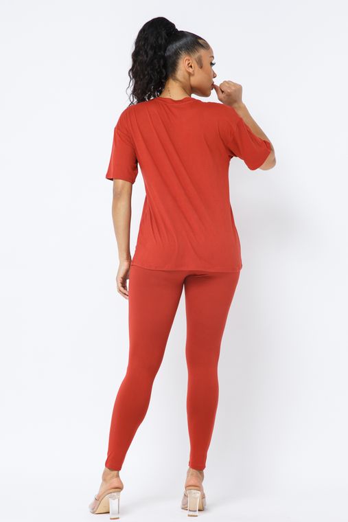 Plus Brushed Dty Round Neck Top Leggings Set