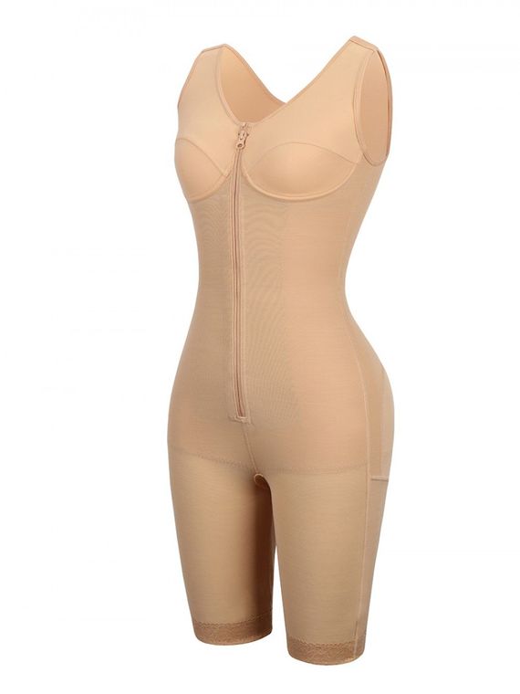 Dark Skin Full Body Shapewear Inner Hooks Zipper Slimming Belly