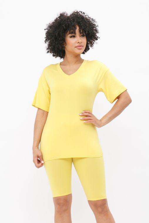 Brushed Dty V Neck T-Shirts Top Bike Short Set