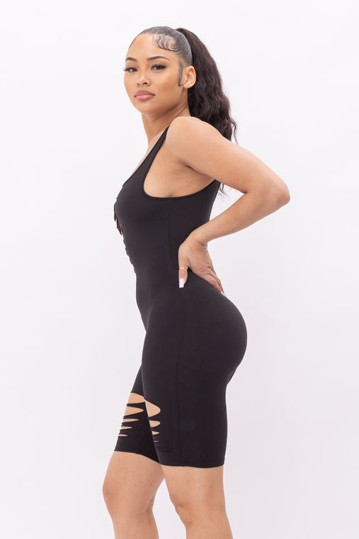 Front Laser Cut Details Sleeveless Romper