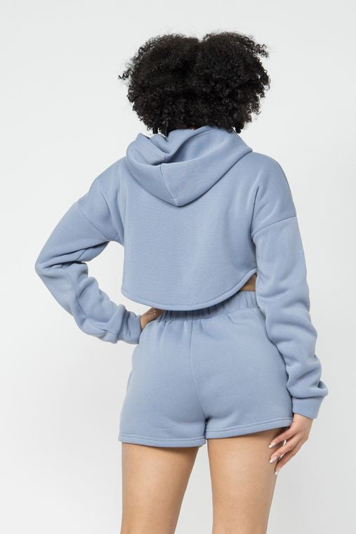 Fleece Zipper Front Hoodie Jacket And Short Set