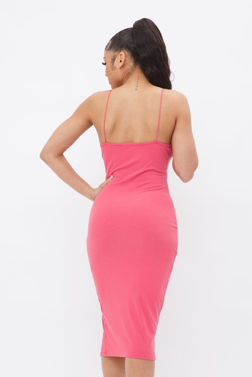 Sleeveless Solid Side Slit Spaghetti Strap Midi Dress