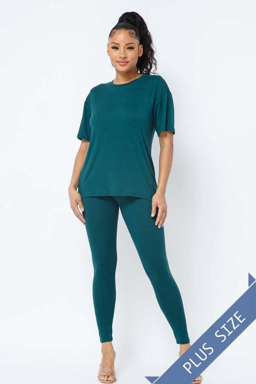 Plus Brushed Dty Round Neck Top Leggings Set