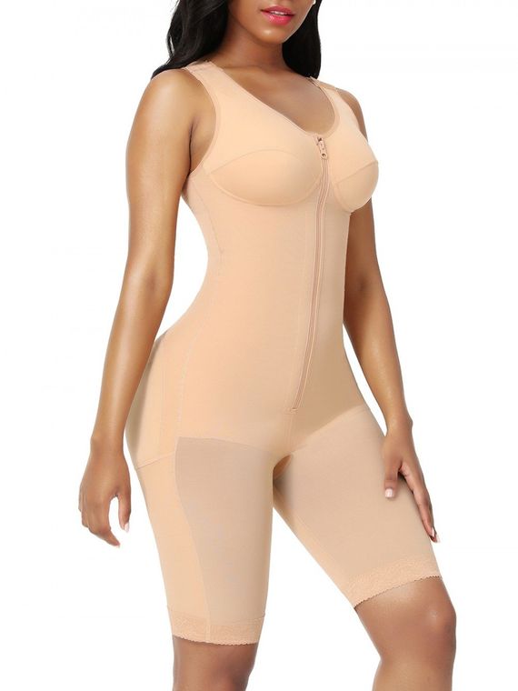 Dark Skin Full Body Shapewear Inner Hooks Zipper Slimming Belly