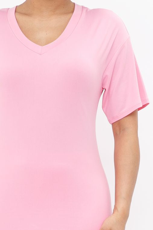 Plus Brushed Dty V Neck Top Bike Short Set