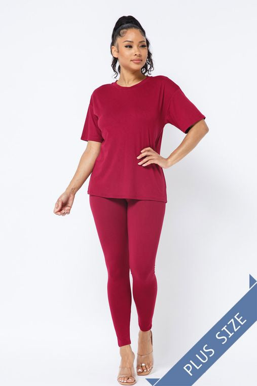 Plus Brushed Dty Round Neck Top Leggings Set