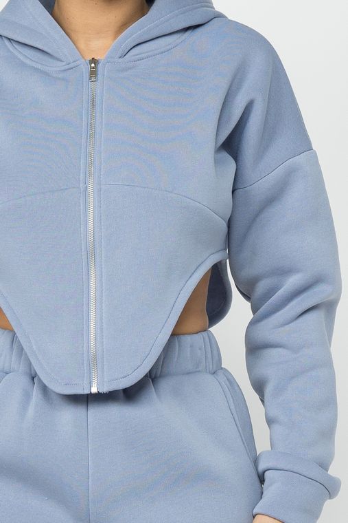 Fleece Zipper Front Hoodie Jacket And Short Set
