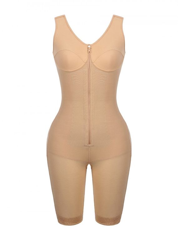 Dark Skin Full Body Shapewear Inner Hooks Zipper Slimming Belly