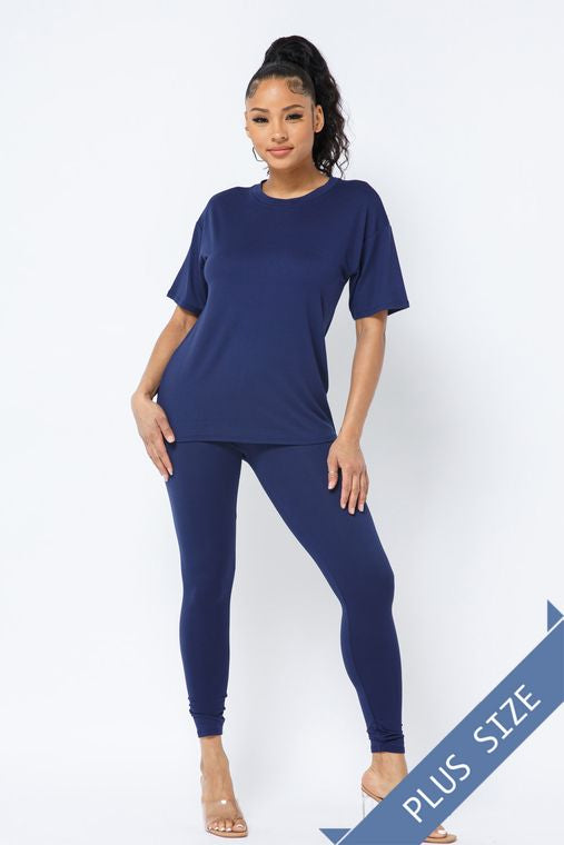Plus Brushed Dty Round Neck Top Leggings Set