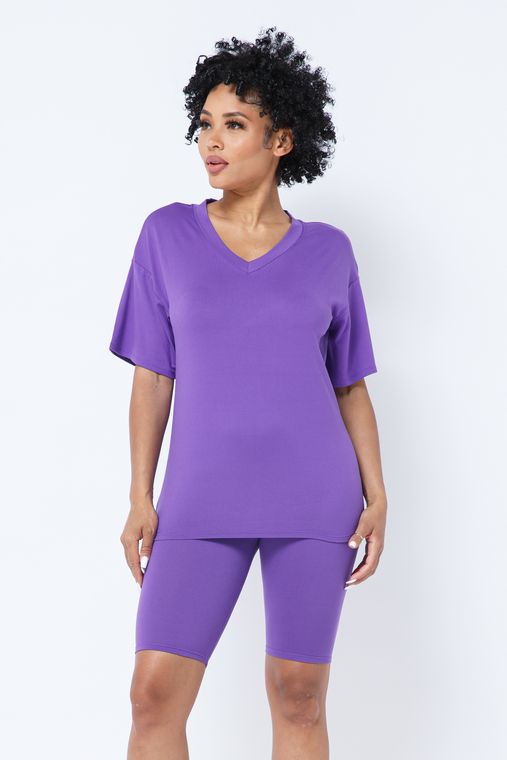 Brushed Dty V Neck T-Shirts Top Bike Short Set